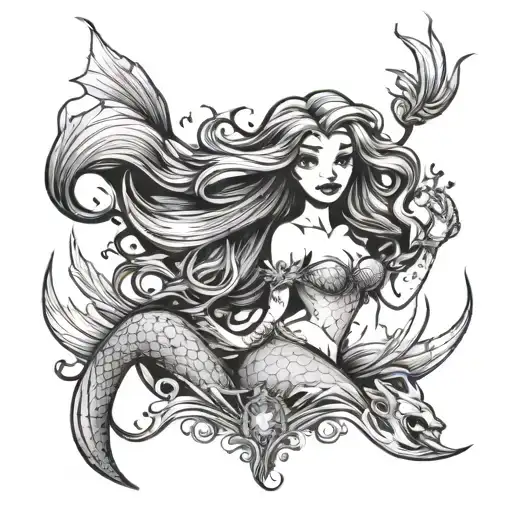little mermaid punk tattoo design idea