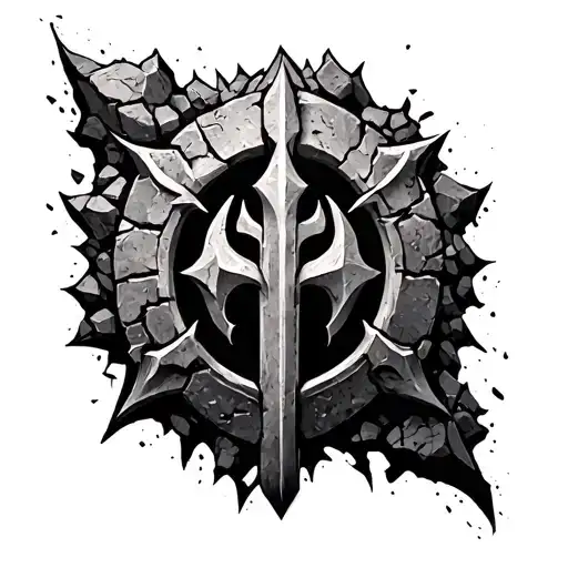 Black legion symbol from warhammer 40k made out of crumbling stone tattoo design idea
