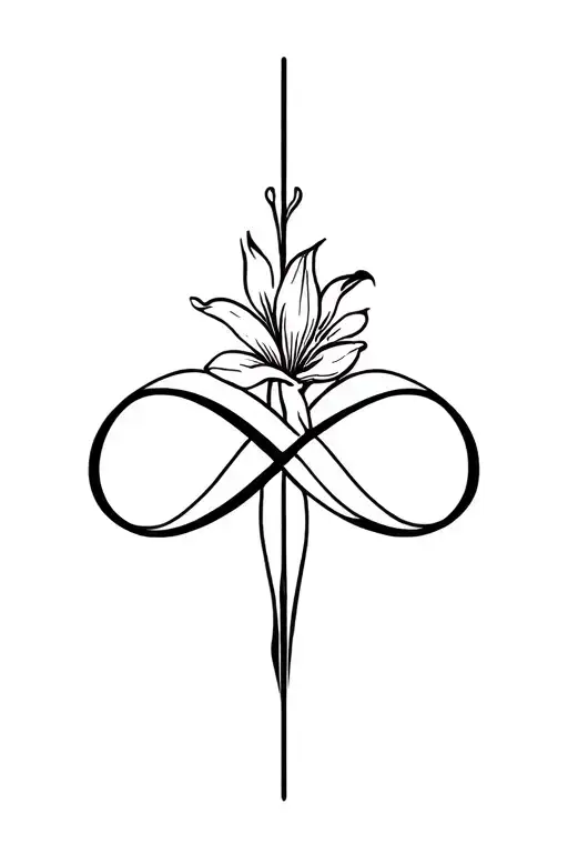 cross with infinity and lilies tattoo design idea