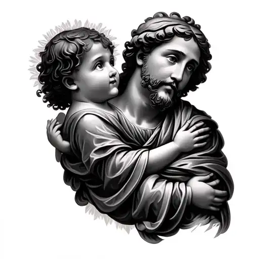 saint joseph with two kids tattoo design idea