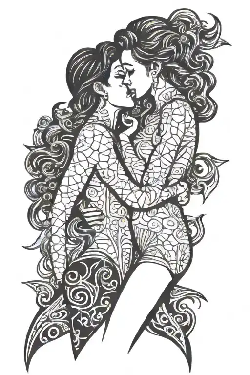 lesbians kissing each other tattoo design idea