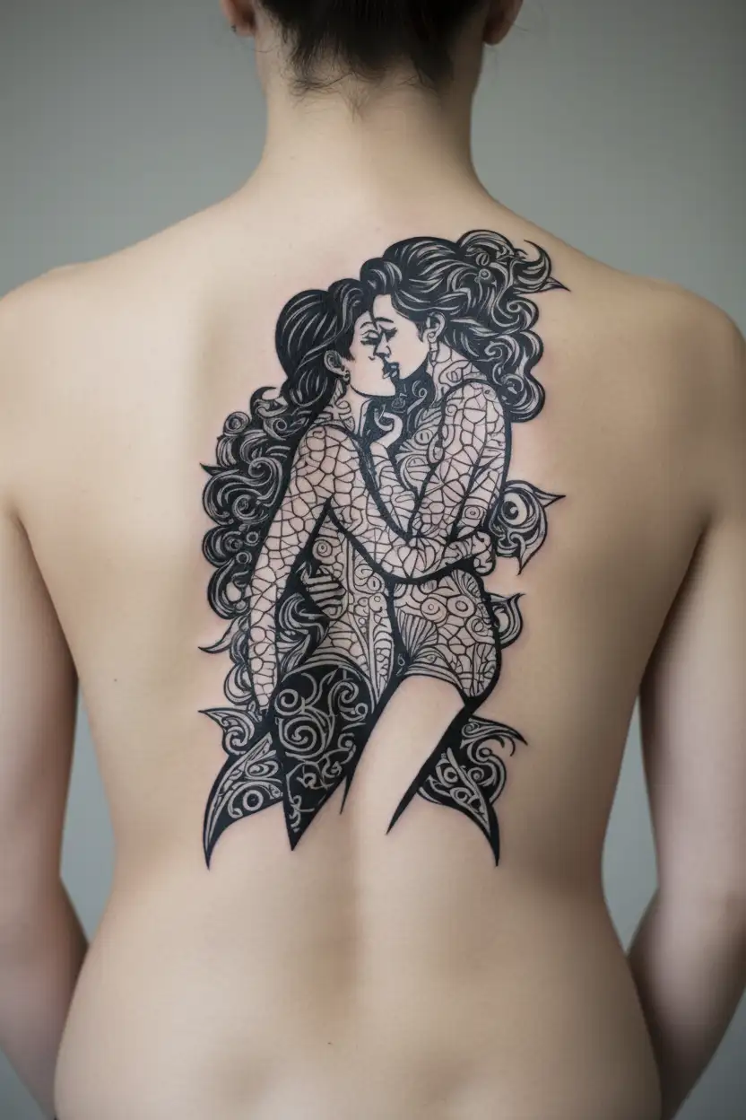 lesbians kissing each other tattoo design idea