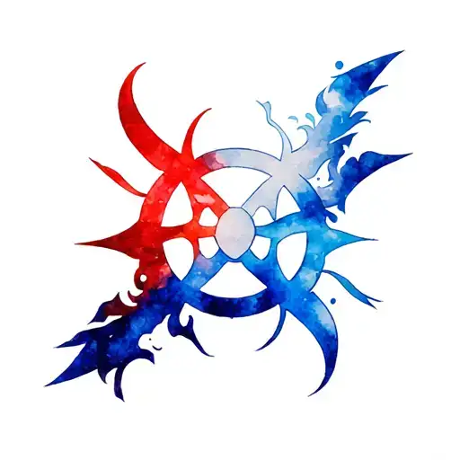 Magic the Gathering Jeskai symbol with blue, white and red colors tattoo design idea