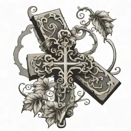 cross with John 13:7 with a vine tattoo design idea
