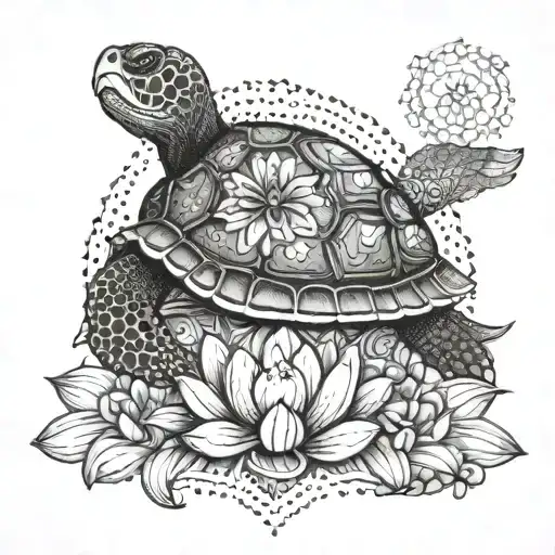 turtle meditating inside merkabah lotus flowers tattoo design idea