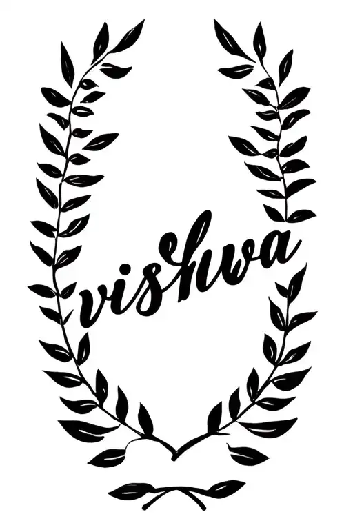 laurel wreath with name written "vishwa" tattoo design idea