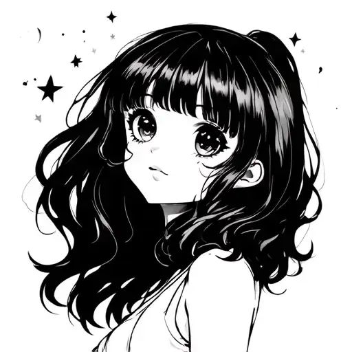 small stars and anime girl tattoo design idea