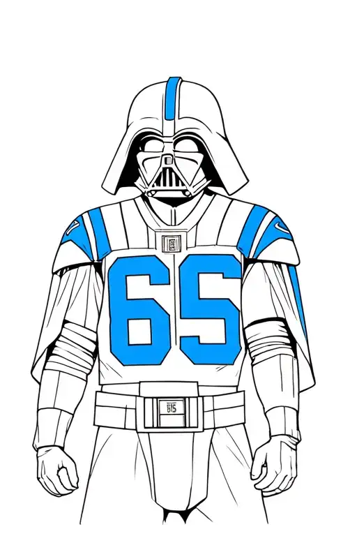darth Vader wearing a blue and white football jersey with the number 65 tattoo design idea