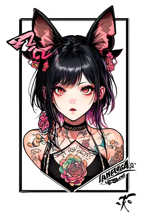 Ahegao girl tattoo design idea