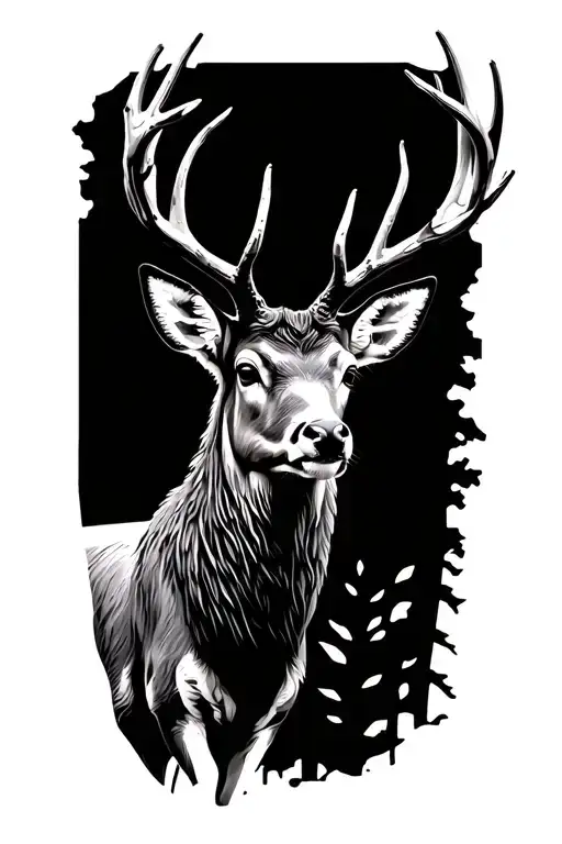 A deer standing in a forest scene  tattoo design idea