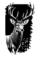 A deer standing in a forest scene  tattoo design idea