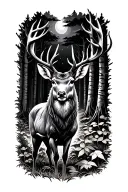A deer standing in a forest scene  tattoo design idea