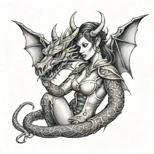 woman dragon mechanic tattoo design idea