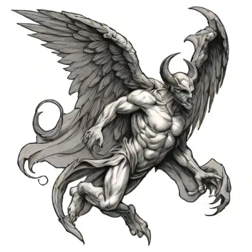 devil fallen angel reaching tattoo design idea