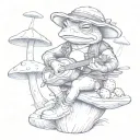toad wearing sneakers and a leather jacket while sitting on a mushroom and playing a banjo tattoo design idea