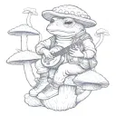 toad wearing sneakers and a leather jacket while sitting on a mushroom and playing a banjo tattoo design idea
