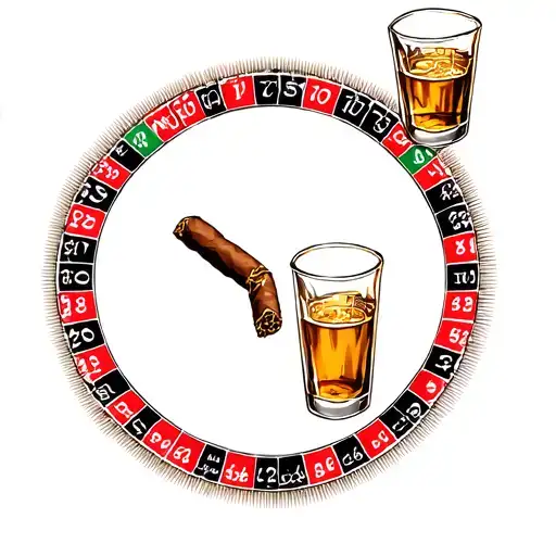 Casino with cigar and whiskey Glass Surrounded and a roulette table tattoo design idea