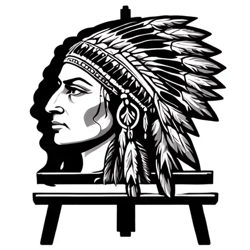 art easel with female Indian chief head profile holding tattoo design idea