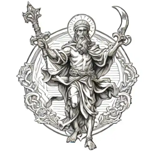 faceless saint Christoper full body with trident  tattoo design idea