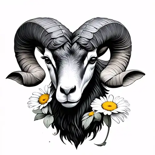Aries ram daisy flower tattoo design idea