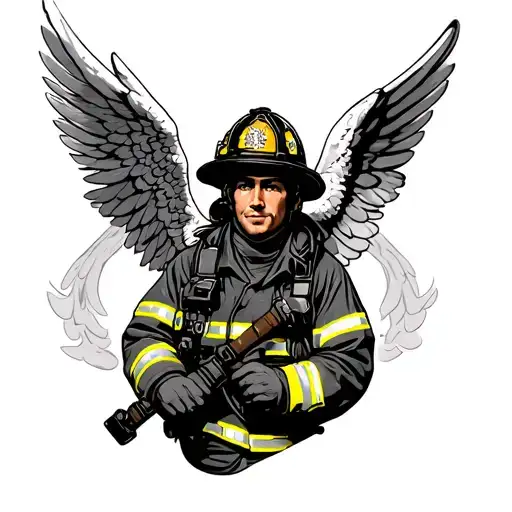 Firefighter with an angel tattoo design idea