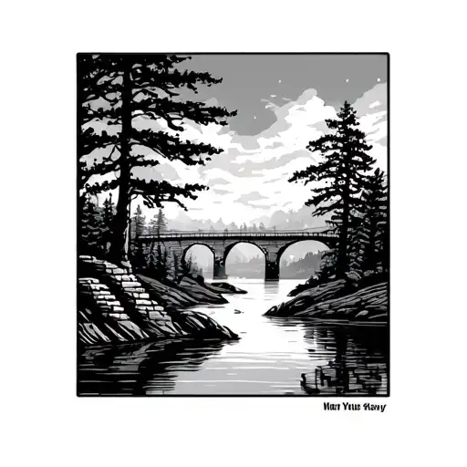 woods river and bridge sky brick wall background tattoo design idea