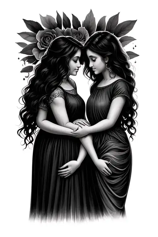 mother and two daughters holding hands tattoo design idea