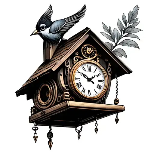 steampunk birdhouse with clock tattoo design idea