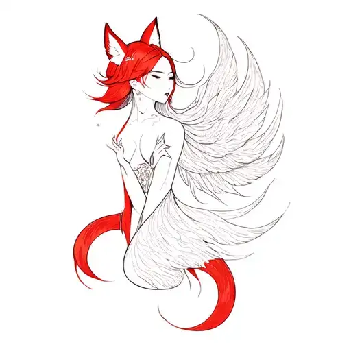 joseon princess, red nine tailed fox, black nine tailed fox, mermaid tattoo design idea