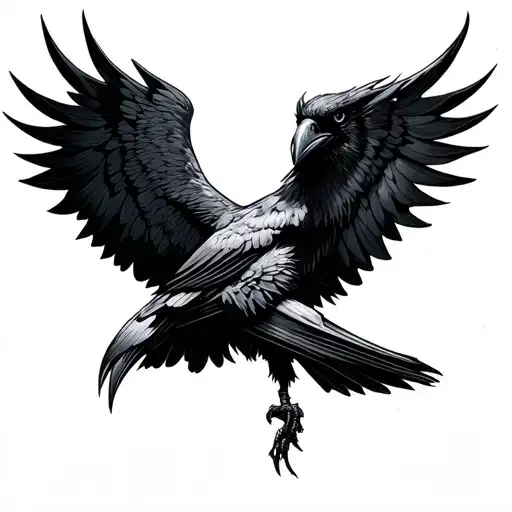 raven with outstretched wings tattoo design idea