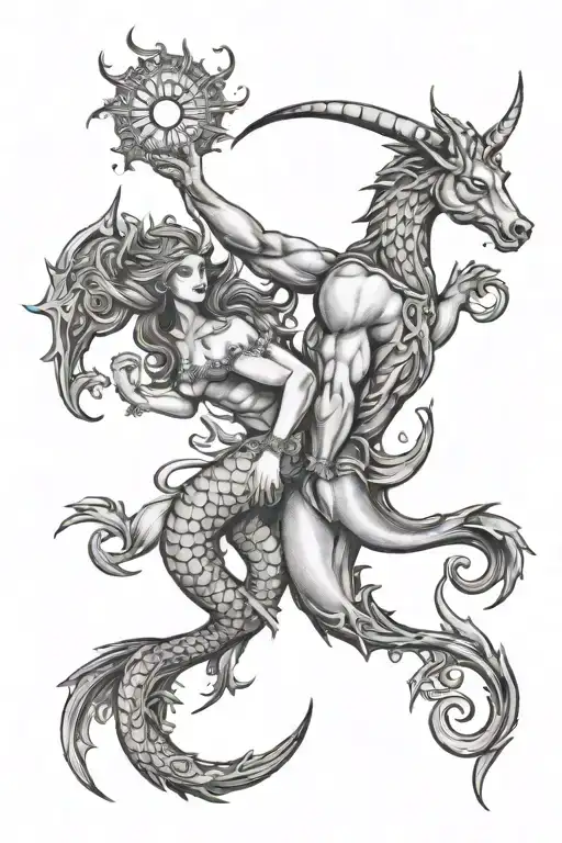 astrological signs pisces and capricorn representing two deceased people tattoo design idea