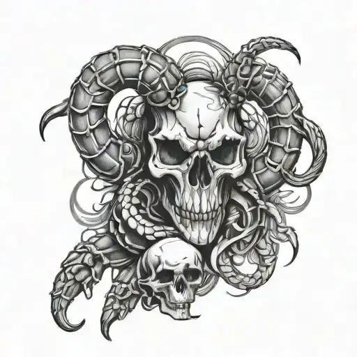Scorpion and ram skull surrounded tattoo design idea