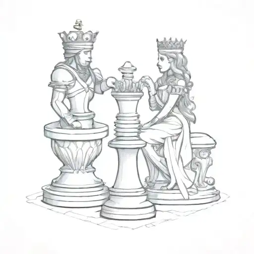 queen and knight chess piece merged together tattoo design idea