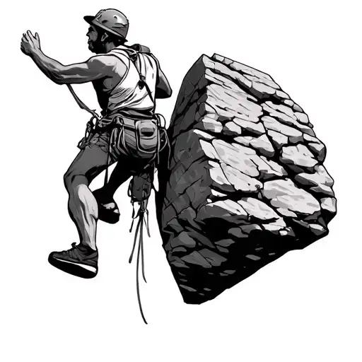 cyber sigilism of a rock climber scaling tattoo design idea