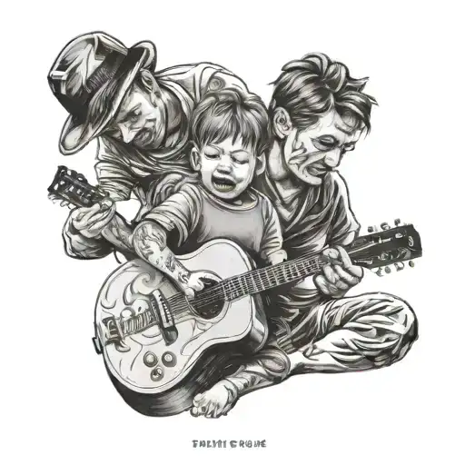 baby playing guitar for his father and mother tattoo design idea