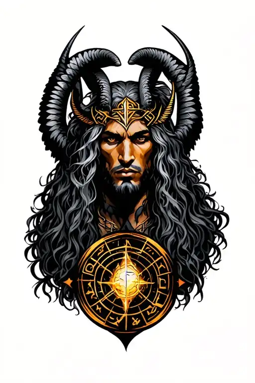 arcangel Uriel with capricorn zodiac sign and sworld tattoo design idea