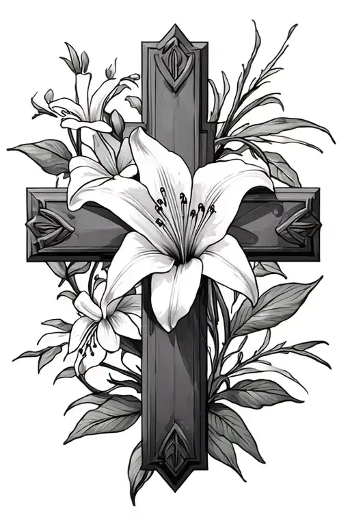 Cross / lily / include a date tattoo tattoo design idea