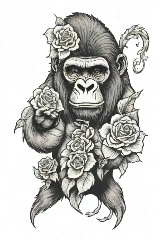 gorilla smoking with flowers tattoo design idea
