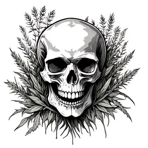 skull facing forward with Wisconsin native weeds growing around it tattoo design idea