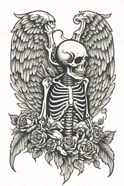 skeleton with angel wings tattoo design idea