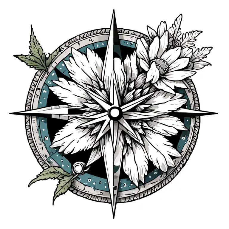 p 51 mustang plane, compass rose, edelweiss flower tattoo design idea