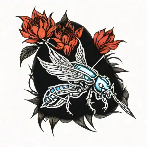 FOREARM ouroborous blue scarab 9 of swords, the tower, red spider lilies tattoo design idea