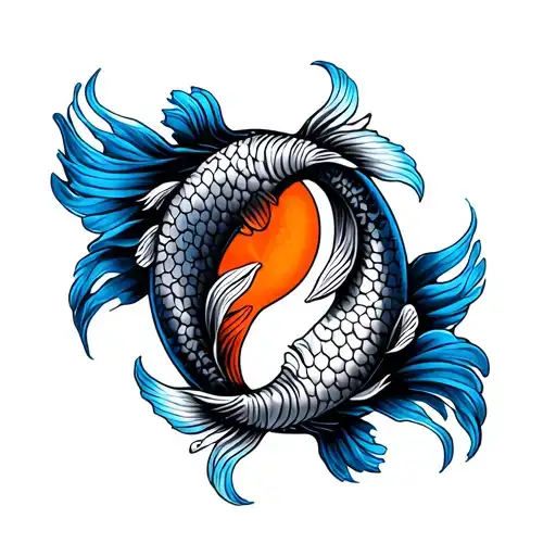 Blue Koi Fish yin yang orange tattoo design idea