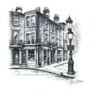 Old London 1800s Street corner tattoo design idea