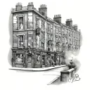 Old London 1800s Street corner tattoo design idea