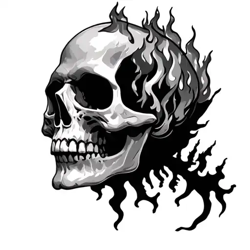 skull and forest fire tattoo design idea