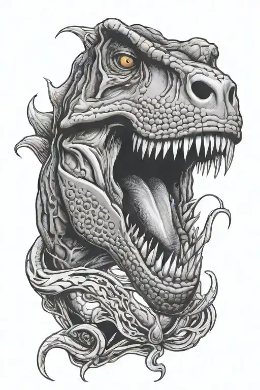 rolling stones tongue with t rex tattoo design idea
