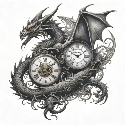 dragon clock surrounded tattoo design idea