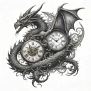 dragon clock surrounded tattoo design idea