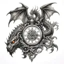 dragon clock surrounded tattoo design idea